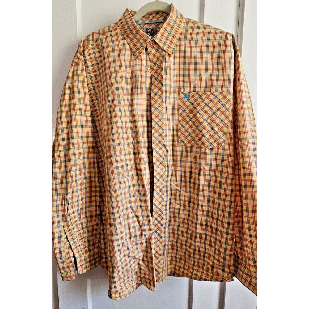 Cinch Shirt Mens Large Yellow Plaid Long Sleeve Button Down Western Rodeo Ranch